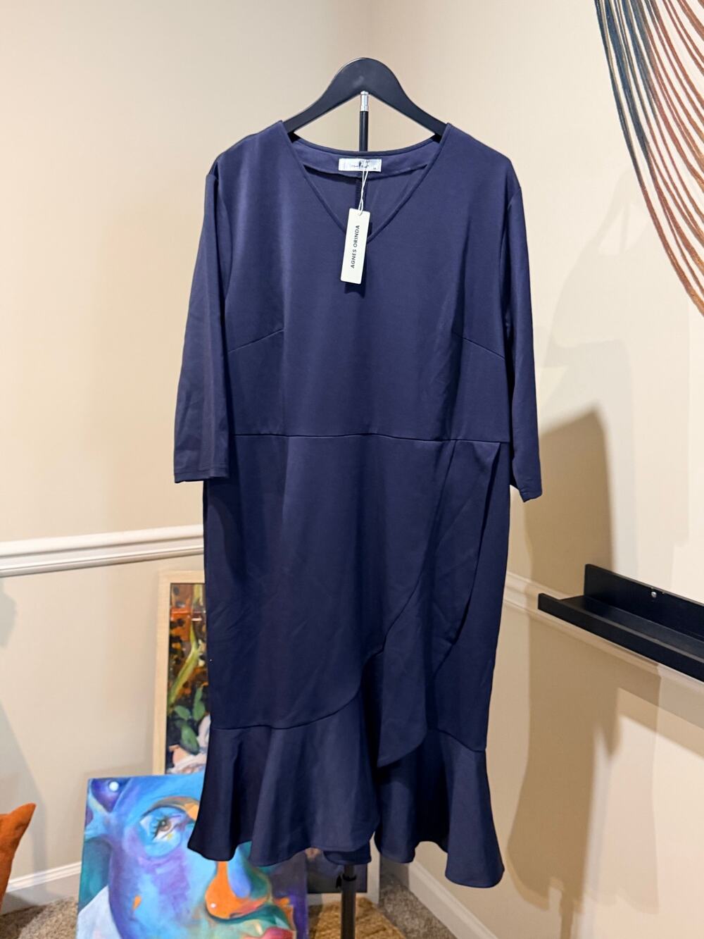 Agnes Orinda NWT Blue Ruffle Dress 3/4 sleeve 2x